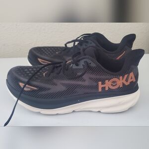 Hoka Black and Rose Gold Clifton 9